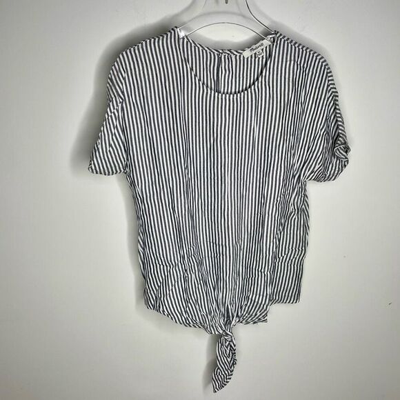 Madewell‎ Button-Back Tie Tee in Classon Stripe Blouse Top Xs Xsmall Gray White - Picture 4 of 6
